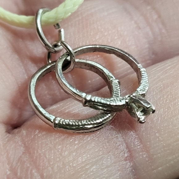 Vintage Silver Tone Engagement and Wedding Band Necklace Pendant Charm - Picture 7 of 16